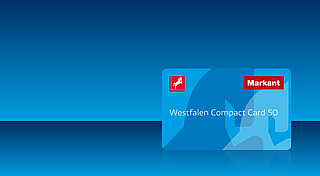 Tankgutschein Mitarbeiter. Westfalen Compact Card 50 auf blauem Hintergrund